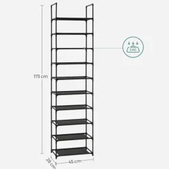 Rootz Skostativ - Skostativ med 10 niveauer - Skoopbevaringsstativ - Skoopbevaring - Skoskab - Fritstående skostativ - Skostativbænk - Sort - 45 x 28 | CDON