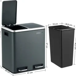 Rootz skraldespandsaffaldsseparering 30 liter - skraldespande - pedalspand - røggrå - 41 x 36 x 47 cm Outlet