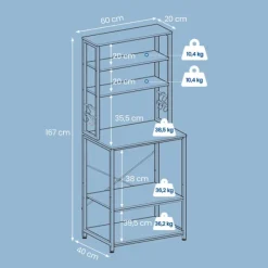 Rootz Standing Kitchen hylde - Mikrobølgehylde - 6 niveauer - Rumbesparende - 40 x 60 x 167 cm