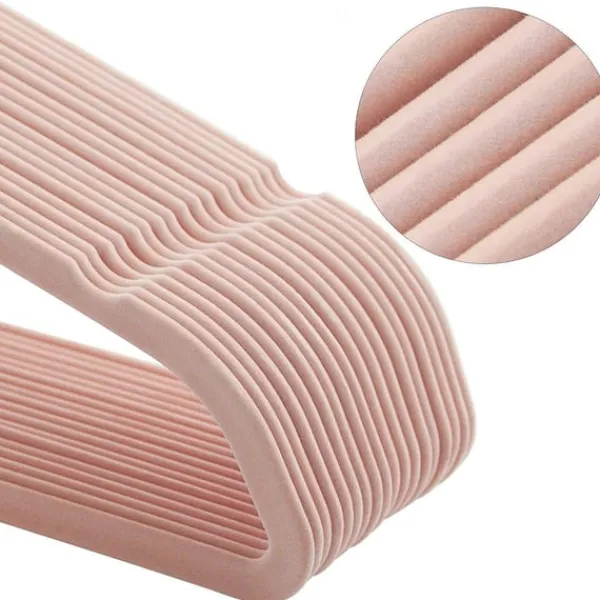 Tøj- & Garderobeopbevaring>Rootz tøjbøjler - 50 stykker - Fløjl - Anti-Slip - Pladsbesparende - Pink - Guld - 45 x 0,6 x 23,5 cm