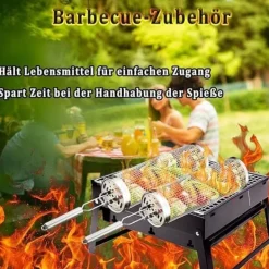Rullende grillkurv, grillkurv i rustfrit stål med aftageligt håndtag - sæt med 2, perfekt til camping og have Hot