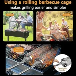 Rullende grillkurv, grillkurv i rustfrit stål med aftageligt håndtag - sæt med 2, perfekt til camping og have Hot