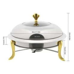 Rund Chafing Dish, Rustfrit Stål, 28 cm Indvendig Diameter, 3L Kapacitet,Sølv Online