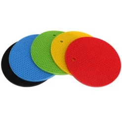 Runde silikone bordskånermåttesæt - 5 pakke, 7 tommer, varmebestandige grydeholdere (gul/sort/rød/blå/grøn) Best