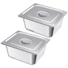 Madopvarmere>Rustfri Dampbakker, 1/2 Størrelse x 148mm, Bord-Dampbakker til Hotel, Anti-Jam, Genanvendelig Cateringopbevaring, 2-pak