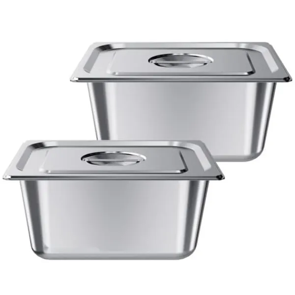 Madopvarmere>Rustfri Dampbakker, 1/2 Størrelse x 148mm, Bord-Dampbakker til Hotel, Anti-Jam, Genanvendelig Cateringopbevaring, 2-pak