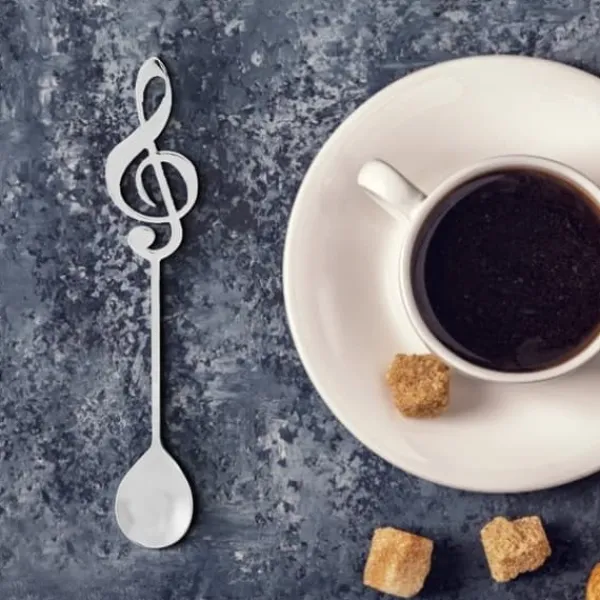 Bestik>Rustfrit stål dessertske med musikalske noder og kaffe-drikkeskeer (sølv)