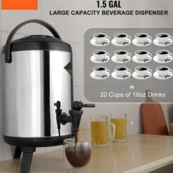 Rustfrit stål drikkevaredispenser, 1,5 gallon (6 liter), termisk servering til varme og kolde drikke. Fødevaregodkendt til te, kaffe og vand. Online