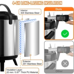 Rustfrit stål drikkevaredispenser, 1,5 gallon (6 liter), termisk servering til varme og kolde drikke. Fødevaregodkendt til te, kaffe og vand. Online