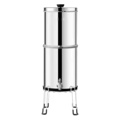 Rustfrit stål 2,25G vandfilter bordpladesystem med tyngdekraft, 2 filtre, effektiv vandrensning til hjemmet.