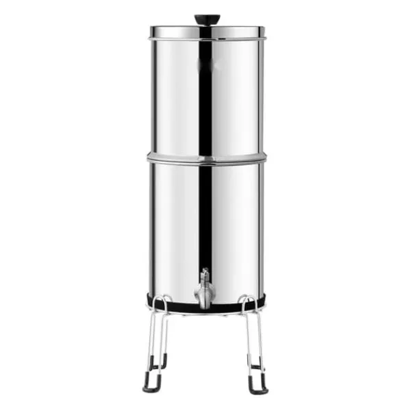 Rustfrit stål 2,25G vandfilter bordpladesystem med tyngdekraft, 2 filtre, effektiv vandrensning til hjemmet.