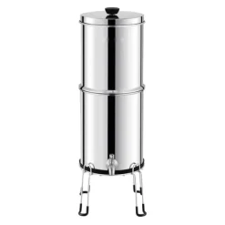 Rustfrit stål 2,25G vandfilter bordpladesystem med tyngdekraft, 2 filtre, effektiv vandrensning til hjemmet.