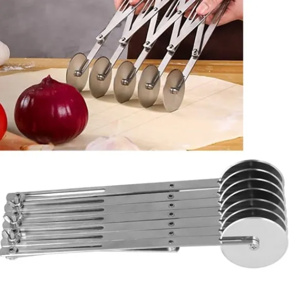 Pizzaskærere>Rustfrit stål Multi-Hjul Dej Roller Divider Kiks wienerbrød Pizzaskærer Bageværktøj 7 hjul