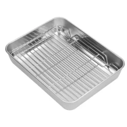 Rustfrit stål stegepande med rist - Rengøringsvenlig rektangulær stegepande til madlavning og bagning (26,5x20,5x5cm / 10,4x8,1x2,0in) Discount