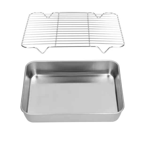 Rustfrit stål stegepande med rist - Rengøringsvenlig rektangulær stegepande til madlavning og bagning (26,5x20,5x5cm / 10,4x8,1x2,0in) Discount
