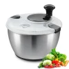 Salatspinner i rustfrit stål, 4,75 Qt, nem én-hånds tryk. Tør grøntsager og frugter hurtigt uden BPA. Perfekt til grønne urter og bær! Hot