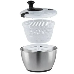 Salatspinner i rustfrit stål, 4,75 Qt, nem én-hånds tryk. Tør grøntsager og frugter hurtigt uden BPA. Perfekt til grønne urter og bær! Hot
