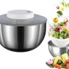 Salattørrer, 4,5L salattørrer i rustfrit stål med automatisk rotation, skridsikker bund og USB-opladning, frugt-/grøntsagstørrer med låg, stor salatt | CDON Discount