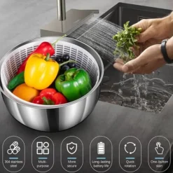 Salattørrer, 4,5L salattørrer i rustfrit stål med automatisk rotation, skridsikker bund og USB-opladning, frugt-/grøntsagstørrer med låg, stor salatt | CDON Discount