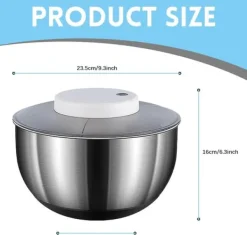 Salattørrer, 4,5L salattørrer i rustfrit stål med automatisk rotation, skridsikker bund og USB-opladning, frugt-/grøntsagstørrer med låg, stor salatt | CDON Discount