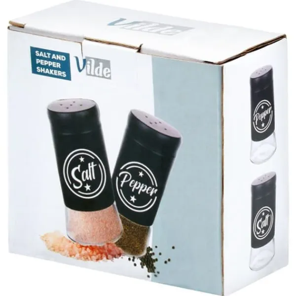Salt- og pebersæt, 2-delt, saltkar + peberbøser, sort, VILDE 229129 Sale