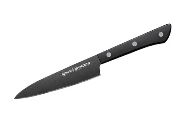 SAMURA Køkkenknive>Shadow køkkenkniv til begyndere, 3-delt knivsæt med 15 cm universalkniv, 9 cm grøntsagskniv og 21 cm kokkekniv. Fremstillet af ægte japansk stå | CDON