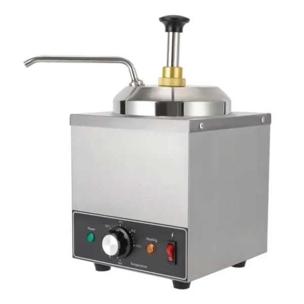 Madopvarmere>Saucedispenser - Elektrisk saucepumpe med varme - 2 L - 30–110 °C termostat - 650 W - Rustfrit stål - EU-stik - 21×21×37 cm - Sølv