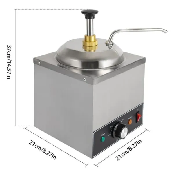 Madopvarmere>Saucedispenser - Elektrisk saucepumpe med varme - 2 L - 30–110 °C termostat - 650 W - Rustfrit stål - EU-stik - 21×21×37 cm - Sølv