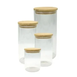 Set med 4 förvaringsbehållare i glas - FACKELMANN - Naturfärgad - Bambulock Best
