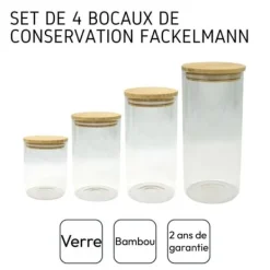 Set med 4 förvaringsbehållare i glas - FACKELMANN - Naturfärgad - Bambulock Best