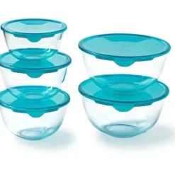 Set med 5 skålar med lock - PYREX - 1x 0,5L + 2x 1L + 2x 2L Clearance