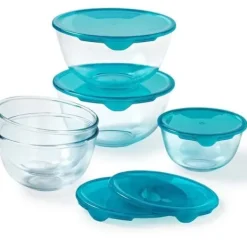 Set med 5 skålar med lock - PYREX - 1x 0,5L + 2x 1L + 2x 2L Clearance