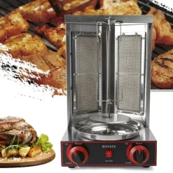 Shawarma grill - Vertikal gas-rotisseri - 3000 W - 2 brændere - 12 kg kapacitet - Rustfrit stål - Til 3–5 personer - Sort Best