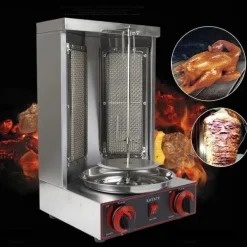 Shawarma grill - Vertikal gas-rotisseri - 3000 W - 2 brændere - 12 kg kapacitet - Rustfrit stål - Til 3–5 personer - Sort Best