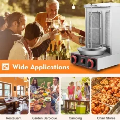 Shawarma grill - Vertikal gas-rotisseri - 3000 W - 2 brændere - 12 kg kapacitet - Rustfrit stål - Til 3–5 personer - Sort Best