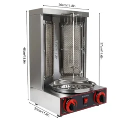 Grill-Ovne & Ovn Med Roterende Stegespyd>Shawarma/Döner kebab gyrosgrill, LPG gas, 3000 W, 2 brændere, lodret roterende ovn, 8 kg kapacitet, sort