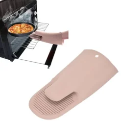 Silikon Värmeisoleringshandskar Förtjockade Anti-Slip Ugnsvantar Handskar för mikrovågsgrillNordic Pink