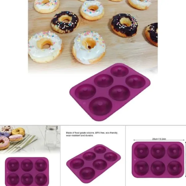 Silikone Donut Bageform med 6 Hulrum, Donut Chokoladeform, Mikrobølgeovns-Frysersikker (Lilla) Sale