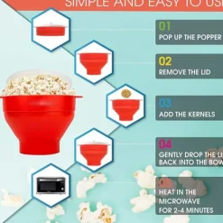 Silikone popcornskål til mikrobølgeovn – Foldbar rød popcornskål til mikrobølgepopcorn Sale