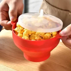 Silikone popcornskål til mikrobølgeovn - Sammenklappelig rød popcornskål, egnet til mikrobølgeovnspopcorn New