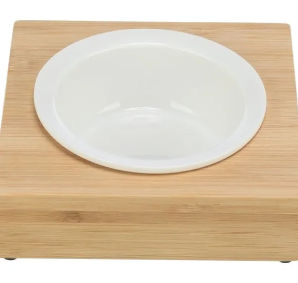 Trixie Tallerkener & Bordservicer>Skål med holder, keramik/bambus, 0,25 l/ø 12 cm/15 × 5 × 15 cm, hvid/ecru