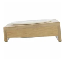 Trixie Tallerkener & Bordservicer>Skål med holder, keramik/bambus, 0,25 l/ø 12 cm/15 × 5 × 15 cm, hvid/ecru