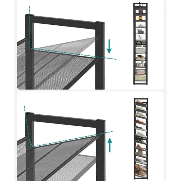 Tøj- & Garderobeopbevaring>Skohylde, 92,5x30,7x223 cm, Sort