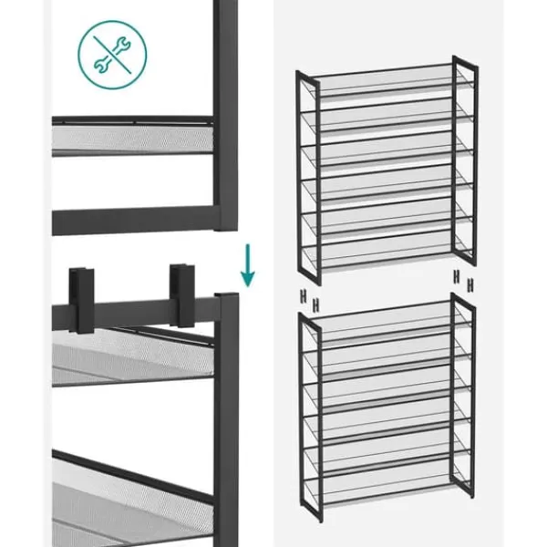 Tøj- & Garderobeopbevaring>Skohylde, 92,5x30,7x223 cm, Sort