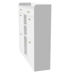 Skoskab 110 x 26 x 100 cm - med 4 låger - 2 skuffer - 3 åbne rum - hvid Discount