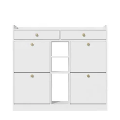 Skoskab 110 x 26 x 100 cm - med 4 låger - 2 skuffer - 3 åbne rum - hvid Discount