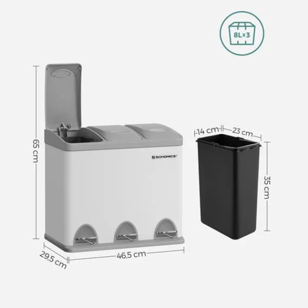 Skraldebakke - Køkkenskraldespand - Metal pedalspand - 3-i-1 skraldespand - 24 liter - Affaldssortering - Affaldssorteringssystem Online