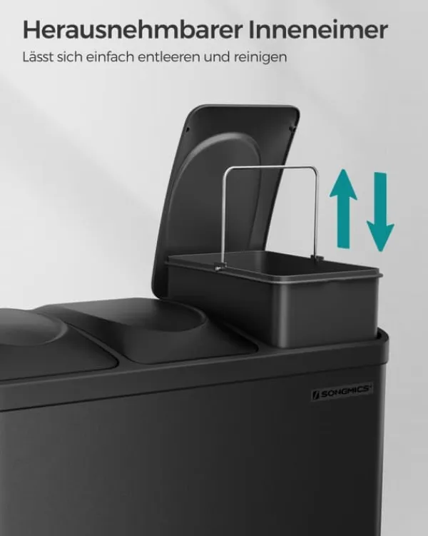 Skraldespand – 3 x 15 liter – med låg og inderspand – sort Clearance