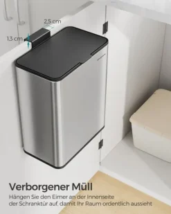 Skraldespand med låg til organisk affald af stål metallisk sølv Outlet