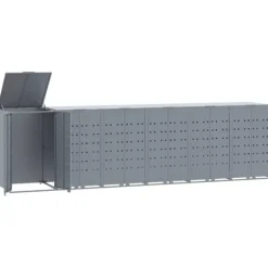 Skraldespandsskjuler i stål - 6 rum | Farve: Grå | Størrelse: 414x79x117 cm Best